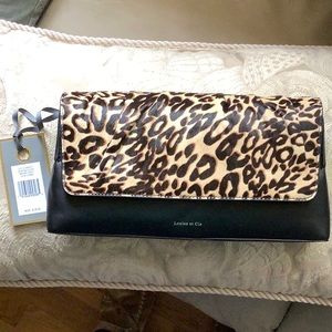 LOUISE ET CIE NWT black & leopard clutch